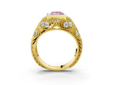 Yellow gold Bezel Set Fancy Pink Princess Cut Diamond Milgrain Band Ring_3