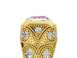 Yellow gold Bezel Set Fancy Pink Princess Cut Diamond Milgrain Band Ring_5