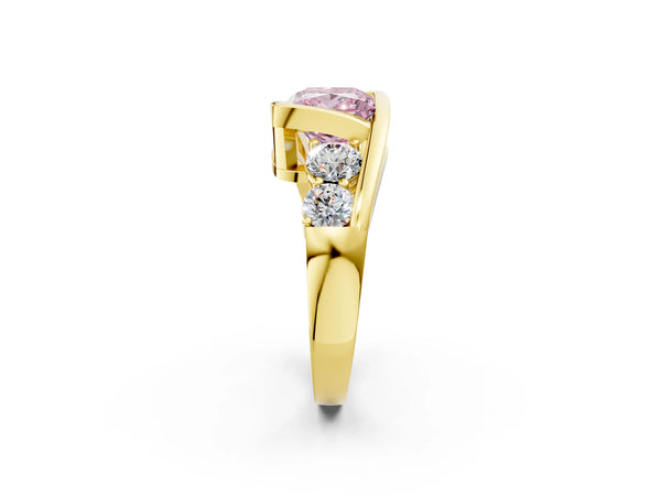 Yellow gold Bezel Set Fancy Pink Princess Cut Diamond Split Shank Ring