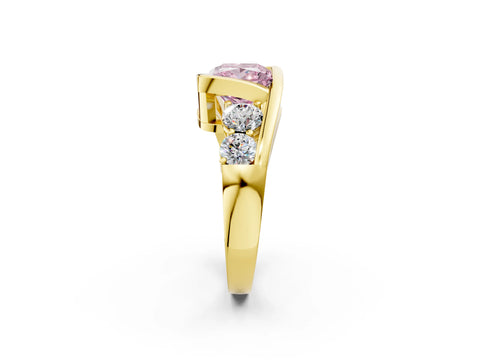 Yellow gold Bezel Set Fancy Pink Princess Cut Diamond Split Shank Ring_2