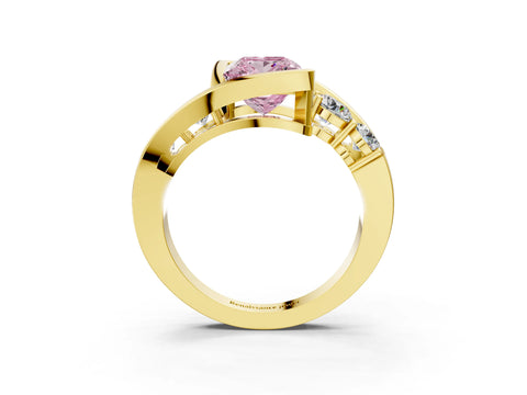 Yellow gold Bezel Set Fancy Pink Princess Cut Diamond Split Shank Ring_3