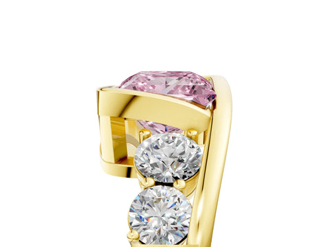 Yellow gold Bezel Set Fancy Pink Princess Cut Diamond Split Shank Ring_5