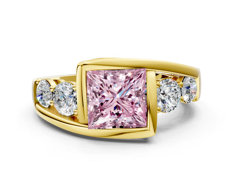 Yellow gold Bezel Set Fancy Pink Princess Cut Diamond Split Shank Ring
