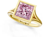 Yellow gold Bezel Set Fancy Pink Princess  Cut Solitaire Ring with Tapered Band 1