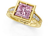 Yellow gold Bezel Set Fancy Pink Princess  Diamond Milgrain Pave Engagement Ring_1