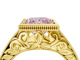 Yellow gold Bezel Set Fancy Pink Princess  Diamond Milgrain Pave Engagement Ring_4