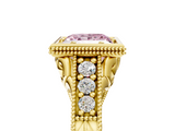 Yellow gold Bezel Set Fancy Pink Princess  Diamond Milgrain Pave Engagement Ring_5