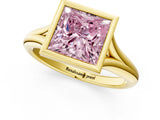 Yellow gold Bezel Set Fancy Pink Princess  Solitaire Diamond Ring with Smooth Band 2
