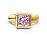 Yellow gold Bezel Set Fancy Pink Princess  Solitaire Ring with Wide Band 2