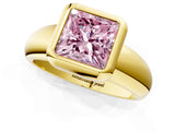 Yellow gold Bezel Set Fancy Pink Princess  Solitaire Ring with Wide Band 3