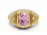 Yellow gold Bezel Set Fancy Pink Radiant Cut Diamond Milgrain Band Ring