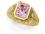 Yellow gold Bezel Set Fancy Pink Radiant Cut Diamond Milgrain Band Ring_1