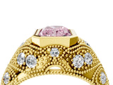Yellow gold Bezel Set Fancy Pink Radiant Cut Diamond Milgrain Band Ring_4