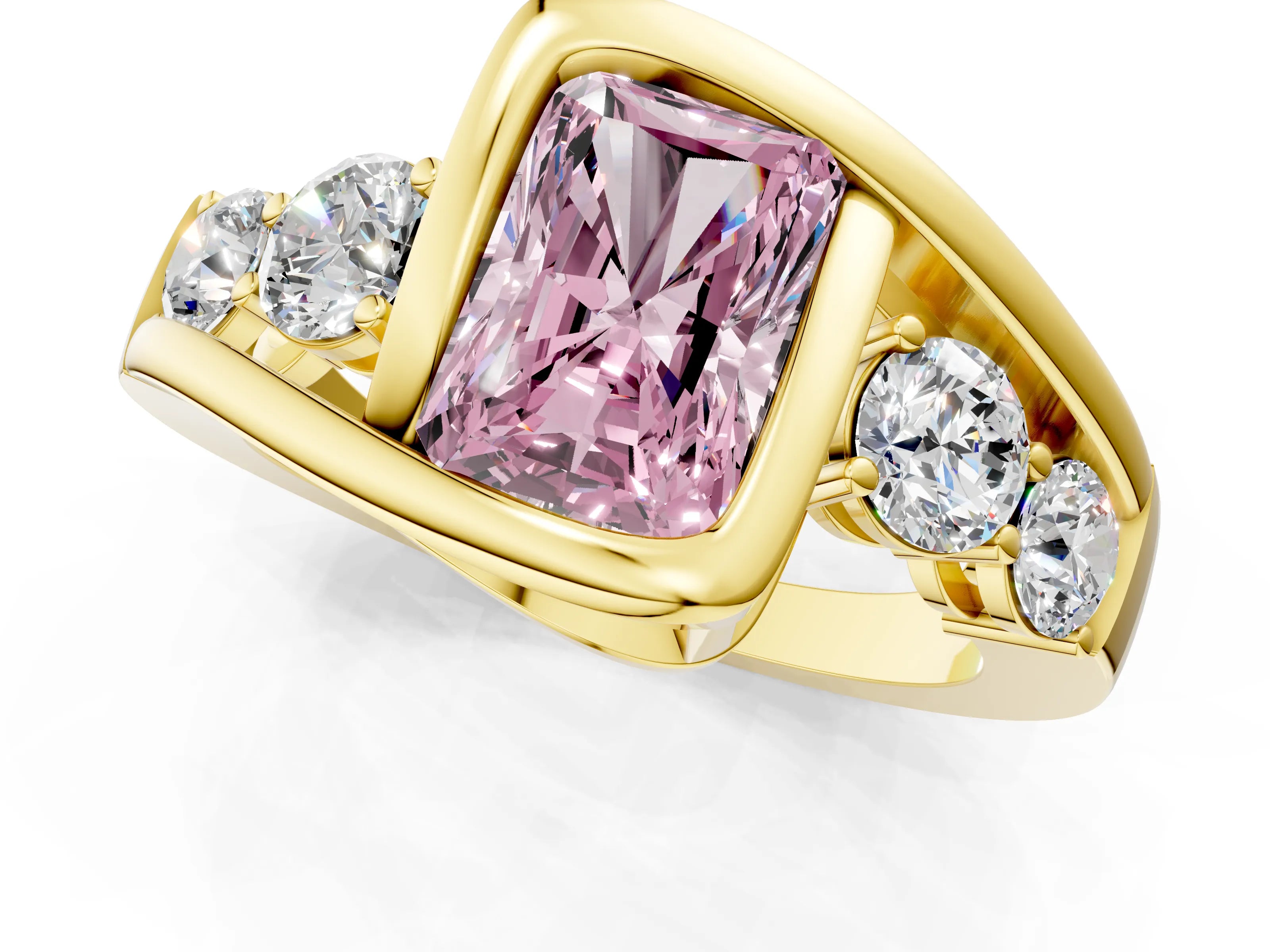 Yellow gold Bezel Set Fancy Pink Radiant Cut Diamond Split Shank Ring_1