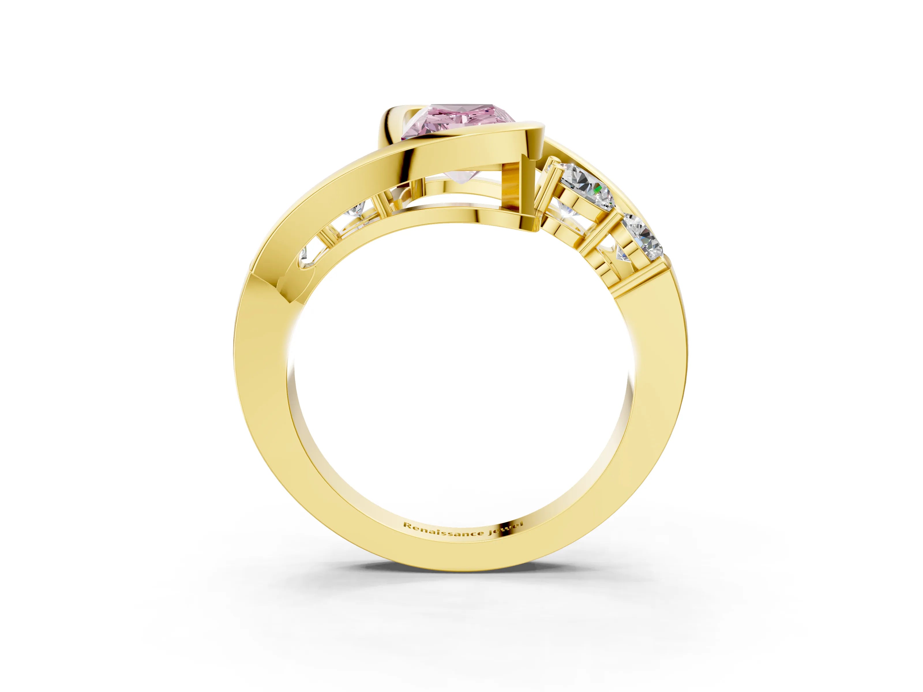 Yellow gold Bezel Set Fancy Pink Radiant Cut Diamond Split Shank Ring_3