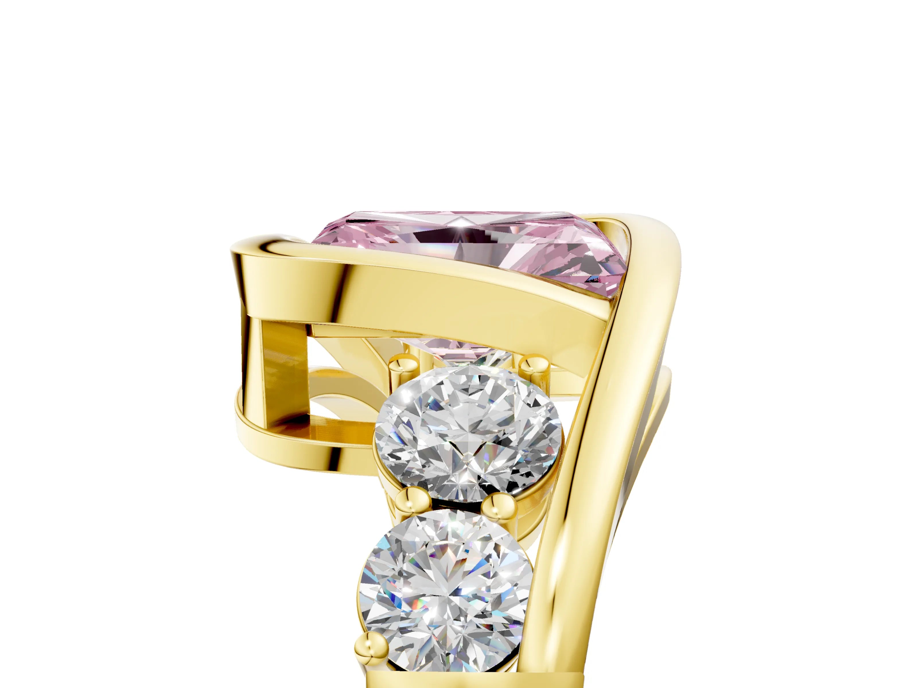 Yellow gold Bezel Set Fancy Pink Radiant Cut Diamond Split Shank Ring_5