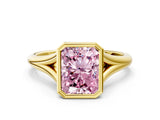 Yellow gold Bezel Set Fancy Pink Radiant  Cut Solitaire Ring with Tapered Band 1