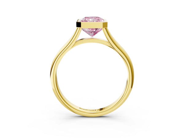 Yellow gold Bezel Set Fancy Pink Radiant  Cut Solitaire Ring with Tapered Band