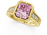 Yellow gold Bezel Set Fancy Pink Radiant  Diamond Milgrain Pave Engagement Ring_33