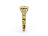 Yellow gold Bezel Set Fancy Pink Radiant  Diamond Milgrain Pave Engagement Ring_34