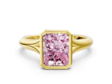 Yellow gold Bezel Set Fancy Pink Radiant  Solitaire Diamond Ring with Smooth Band 1