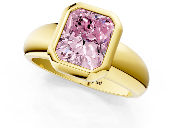 Yellow gold Bezel Set Fancy Pink Radiant  Solitaire Ring with Wide Band