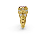 Yellow gold Bezel Set Fancy Pink Round Cut Diamond Milgrain Band Ring_2