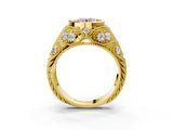 Yellow gold Bezel Set Fancy Pink Round Cut Diamond Milgrain Band Ring_3