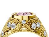 Yellow gold Bezel Set Fancy Pink Round Cut Diamond Milgrain Band Ring_4
