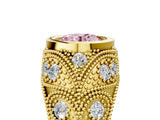 Yellow gold Bezel Set Fancy Pink Round Cut Diamond Milgrain Band Ring_5