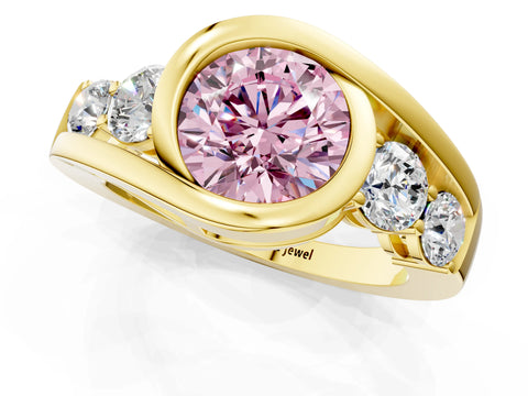 Yellow gold Bezel Set Fancy Pink Round Cut Diamond Split Shank Ring_1