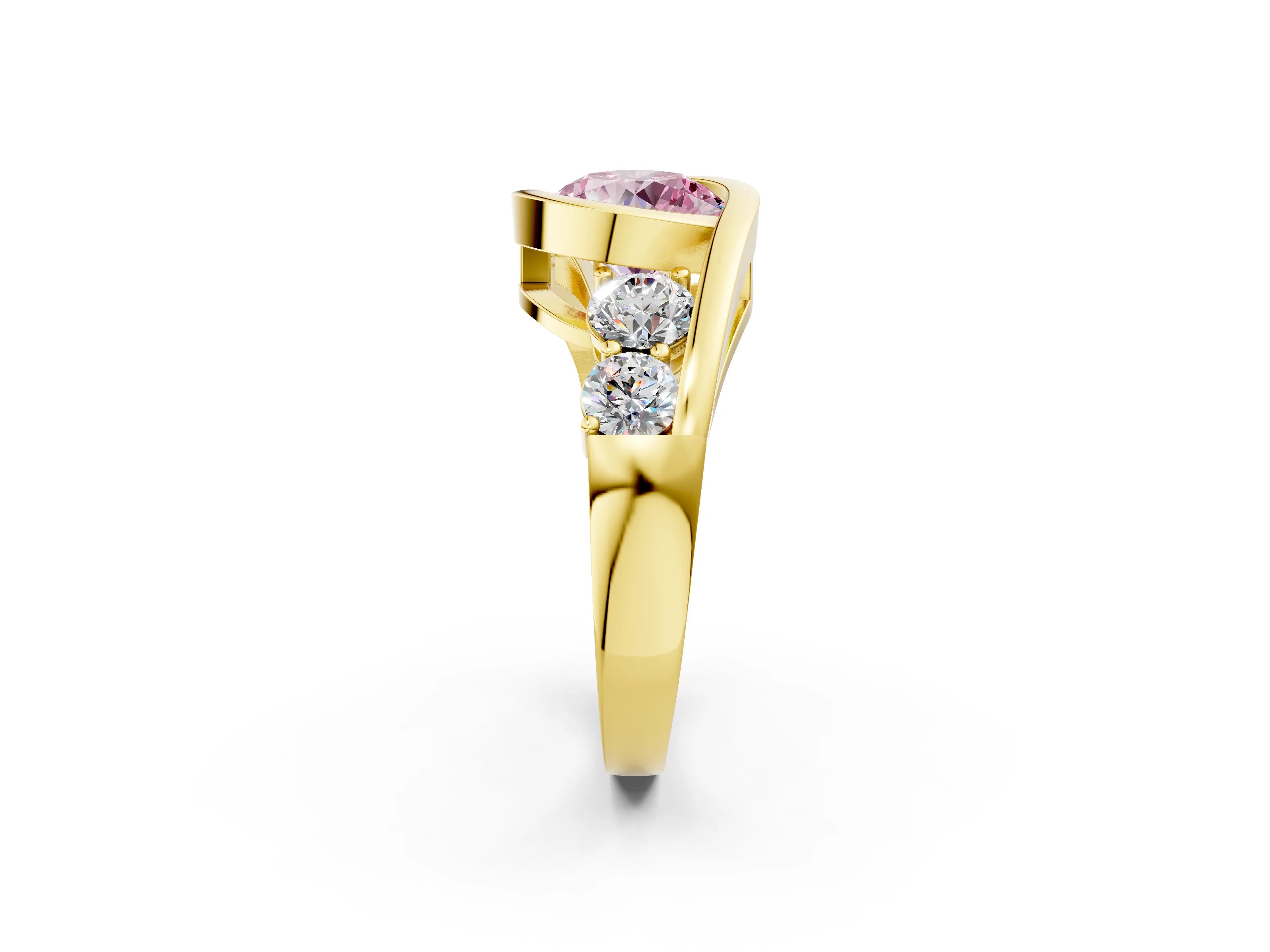 Yellow gold Bezel Set Fancy Pink Round Cut Diamond Split Shank Ring_2