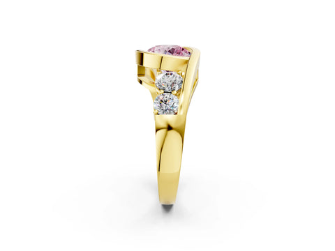 Yellow gold Bezel Set Fancy Pink Round Cut Diamond Split Shank Ring_2