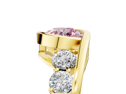 Yellow gold Bezel Set Fancy Pink Round Cut Diamond Split Shank Ring_5