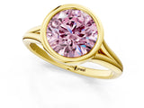Yellow gold Bezel Set Fancy Pink Round  Cut Solitaire Ring with Tapered Band 1