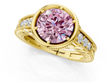 Yellow gold Bezel Set Fancy Pink Round  Diamond Milgrain Pave Engagement Ring_1