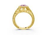 Yellow gold Bezel Set Fancy Pink Round  Diamond Milgrain Pave Engagement Ring_3