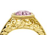 Yellow gold Bezel Set Fancy Pink Round  Diamond Milgrain Pave Engagement Ring_4