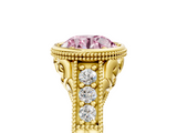 Yellow gold Bezel Set Fancy Pink Round  Diamond Milgrain Pave Engagement Ring_5