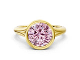 Yellow gold Bezel Set Fancy Pink Round  Solitaire Diamond Ring with Smooth Band 1