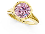 Yellow gold Bezel Set Fancy Pink Round  Solitaire Diamond Ring with Smooth Band 2