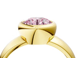 Yellow gold Bezel Set Fancy Pink Round  Solitaire Ring with Wide Band 4