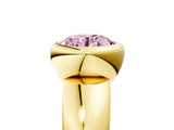 Yellow gold Bezel Set Fancy Pink Round  Solitaire Ring with Wide Band 5