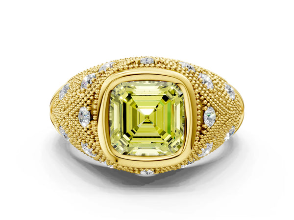 Yellow Gold Asscher Cut Vintage Bezel Engagement Ring Setting for Fancy Yellow Center with Milgrain