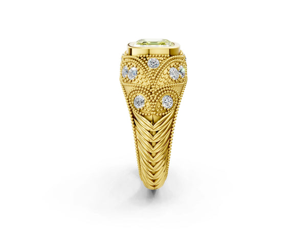 Yellow Gold Asscher Cut Vintage Bezel Engagement Ring Setting for Fancy Yellow Center with Milgrain