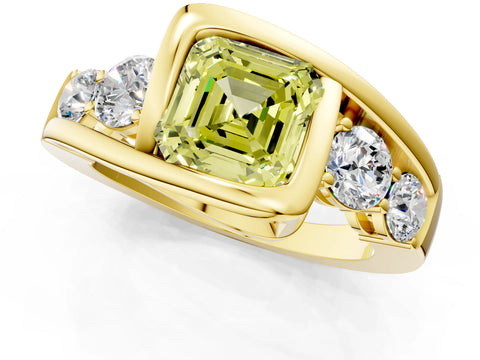 Yellow gold Bezel Set Fancy Yellow Asscher Cut Diamond Split Shank Ring_1