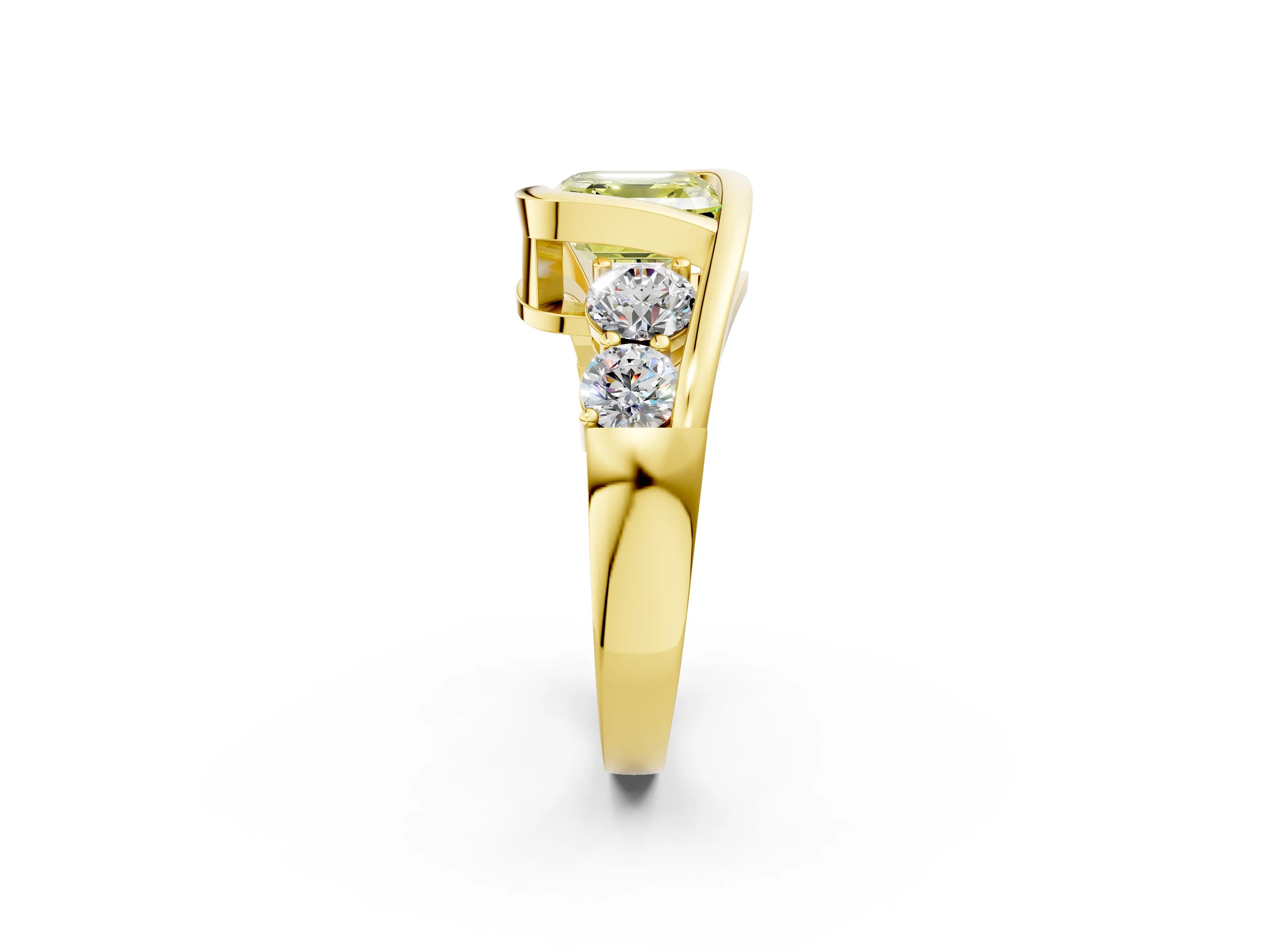 Yellow gold Bezel Set Fancy Yellow Asscher Cut Diamond Split Shank Ring_2