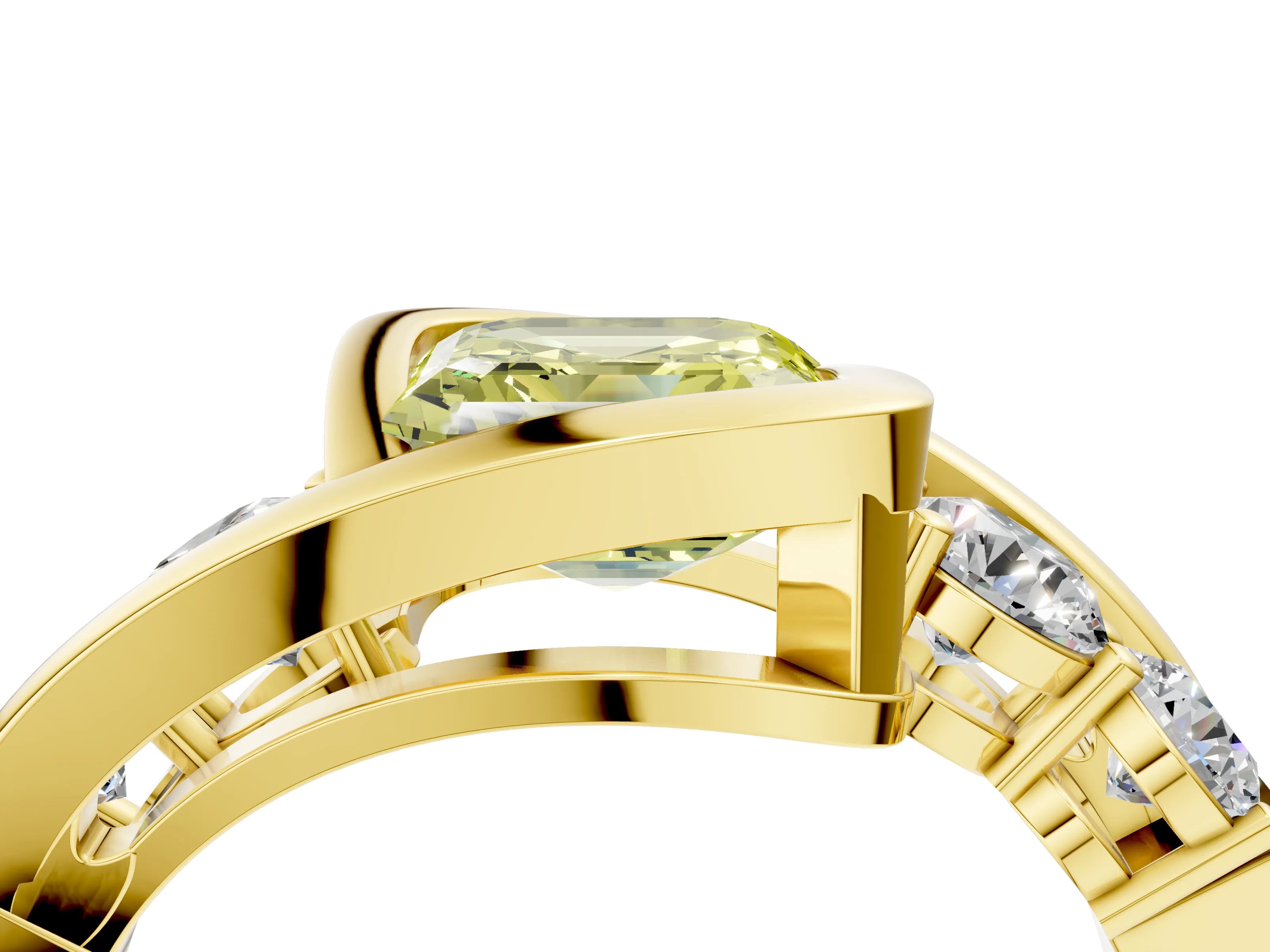 Yellow gold Bezel Set Fancy Yellow Asscher Cut Diamond Split Shank Ring_4