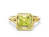 Yellow gold Bezel Set Fancy Yellow Asscher  Cut Solitaire Ring with Tapered Band 1