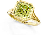 Yellow gold Bezel Set Fancy Yellow Asscher  Cut Solitaire Ring with Tapered Band 2
